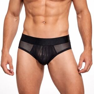 Jockmail Large (30-32) Mens Black Sheer Mesh Briefs Low Rise Underwear JM334 NEW